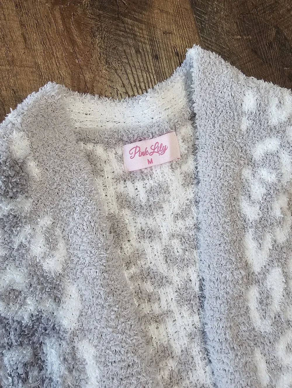 Pink Lily Cozy Open-Front Leopard Print Cardigan Light Gray & White -  Women's M
